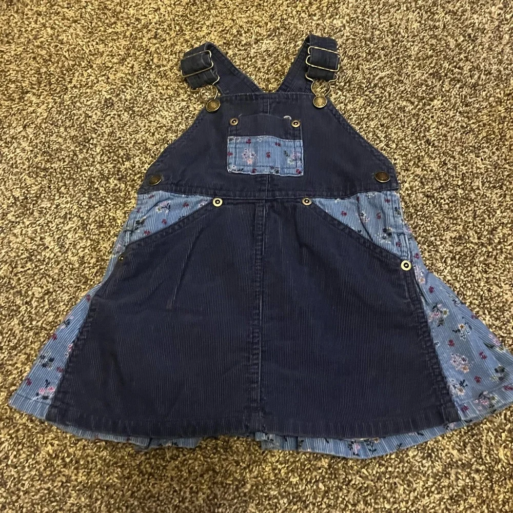 Vintage Wonderkids Overall Dress Jumper Corduroy Blue Ditzy Floral 12 M Pleated